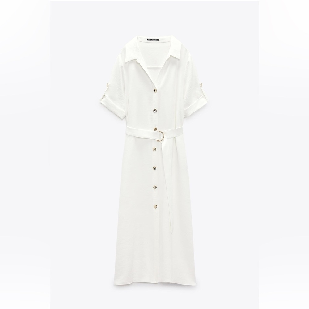 Zara White Midi Button-Down Dress